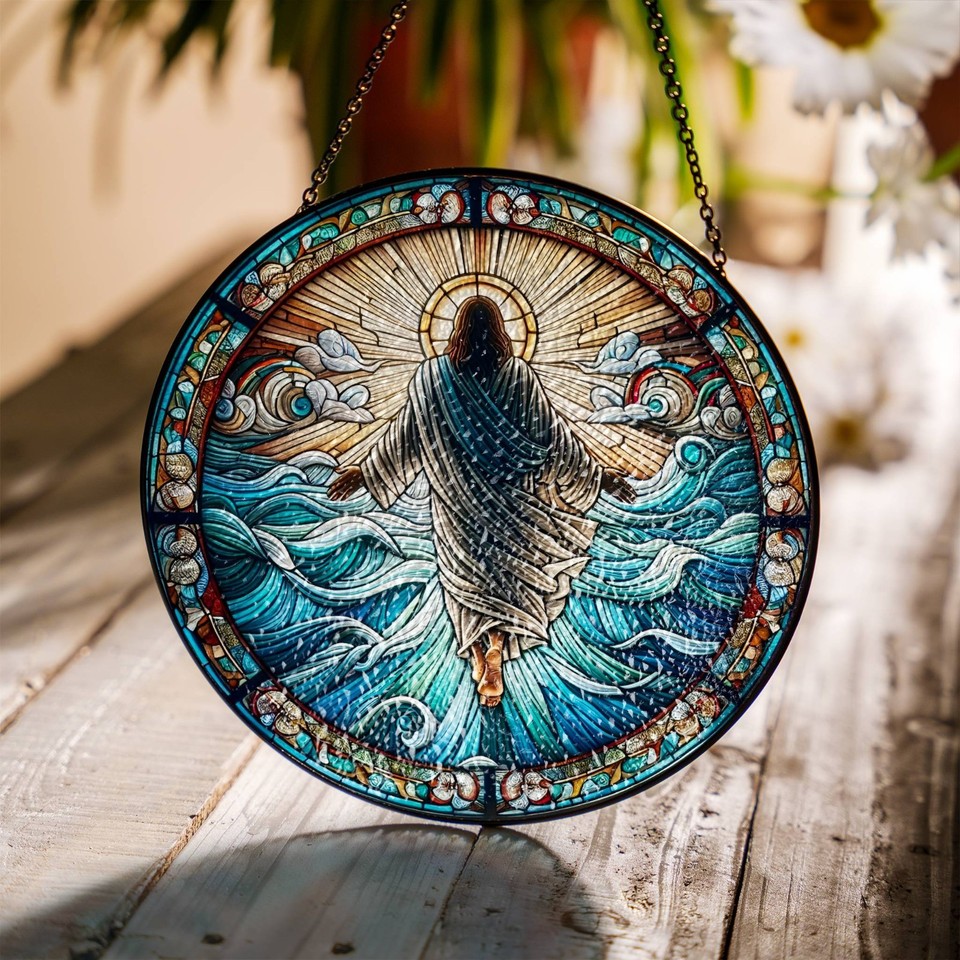 Jesus Walking on Water Stained Glass SunCatcher Christian Art Window ...