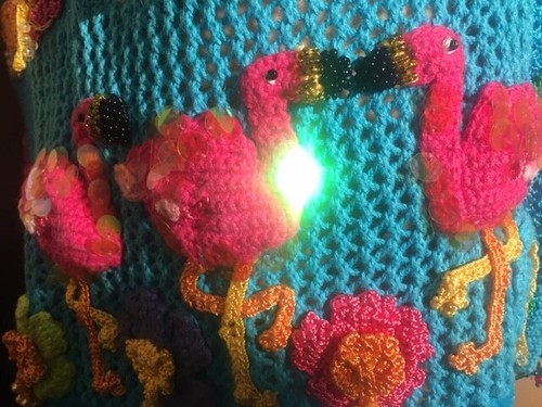  Womens Flamingo Cardigan Sweater Beaded Heavily Embellished Knit - Picture 9 of 10