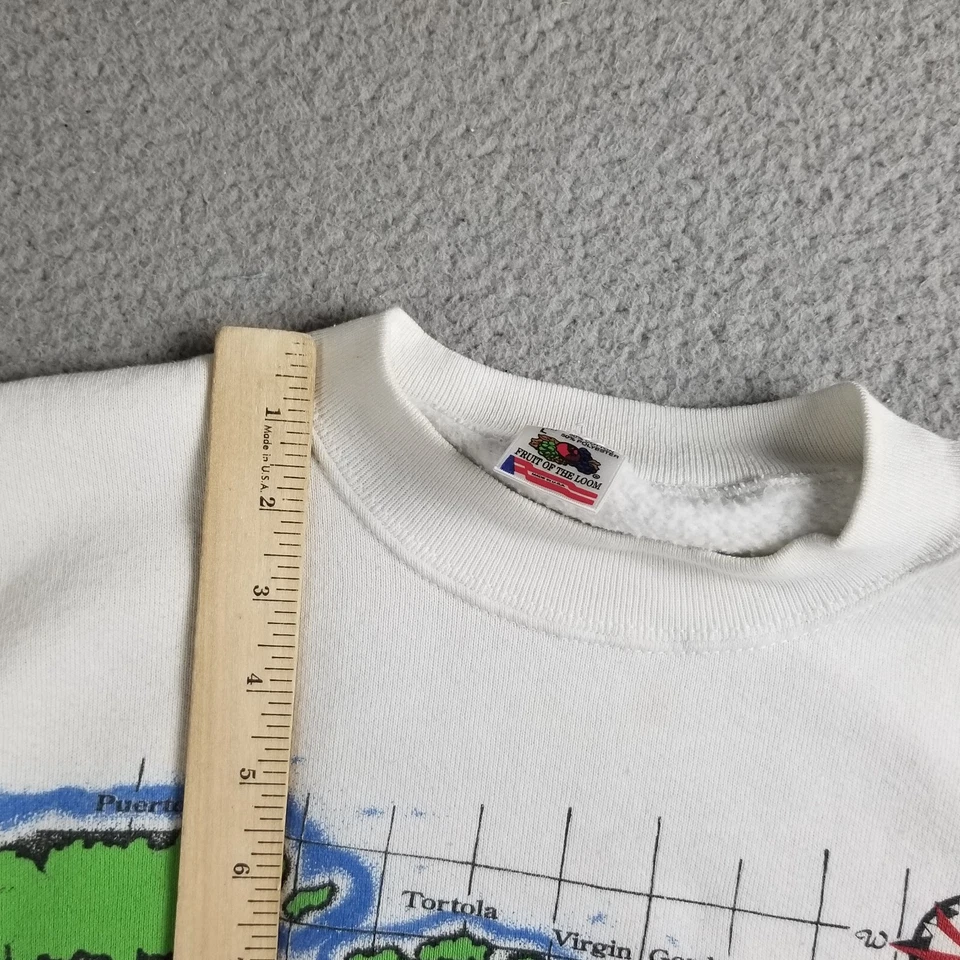 Sudadera Velero Vintage Hombre Grande Blanca Mapa Mar Caribe Cuello Redondo Foto 4 de 4