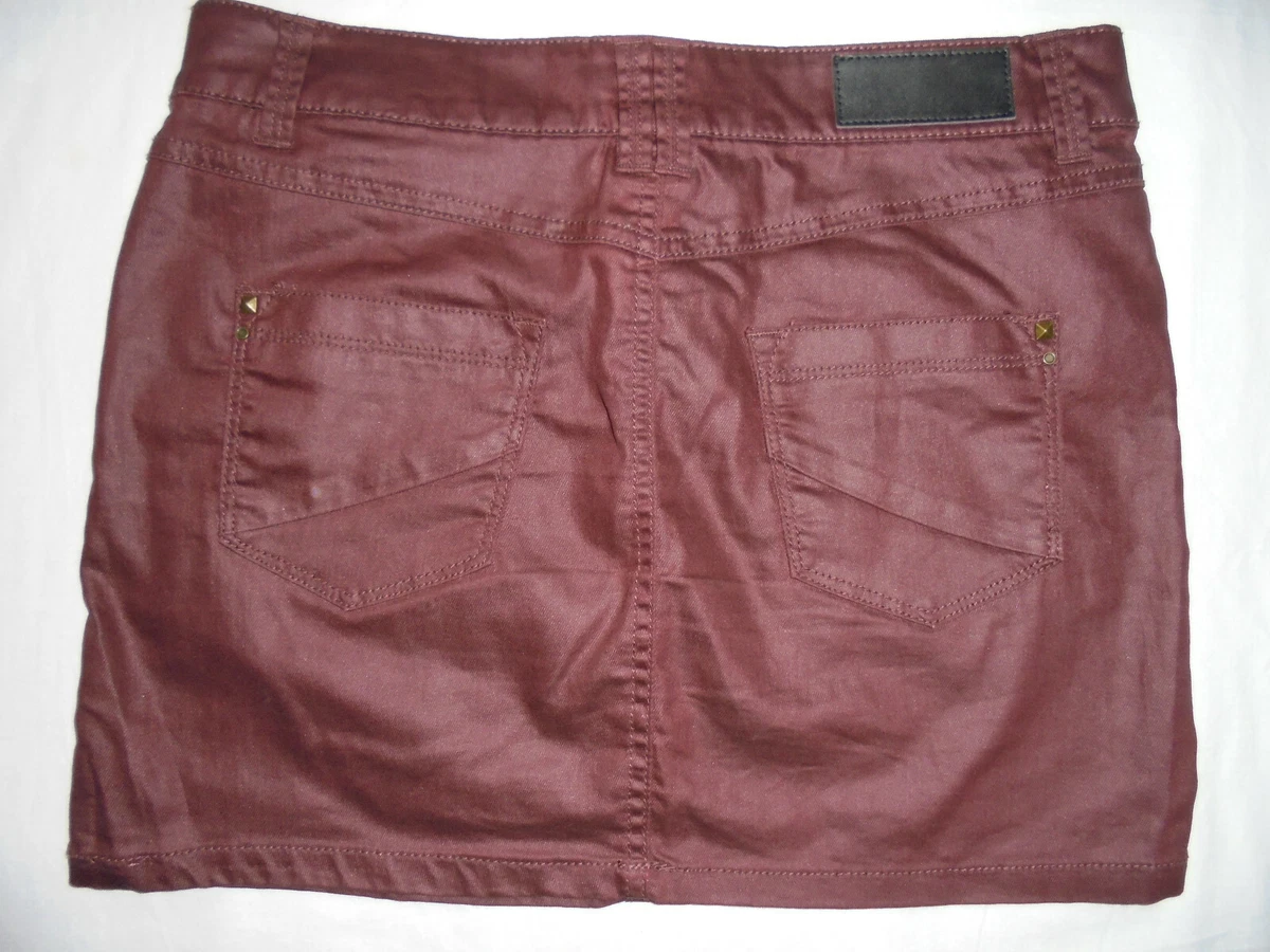 PIMKIE Jupe Courte Bordeaux Jean Enduit Souple Stretch T36 COMME
