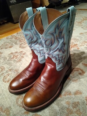 ARIAT COBALT BROWN BLUE LEATHER R TOE CREPE SOLE COWBOY BOOTS #38823  MEN'S 13D