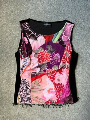 VTG Velour JOHN ROBERTS Women's Top Sleeveless Flower Printed Blouse Size app L
