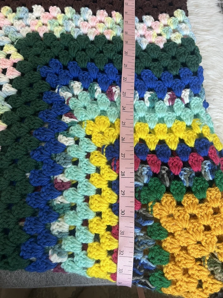 Handmade Quilt Grandmacore Boho Afghan 60x64 Bright Multicolor Knit - Image 3 of 4