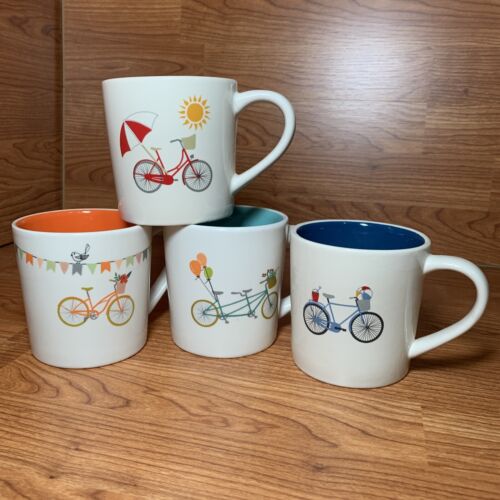 Lot of 4 Magenta LIFE'S A JOURNEY Pedal Bike Designs Large 14 Oz Coffee/Tea Mugs - Picture 1 of 12