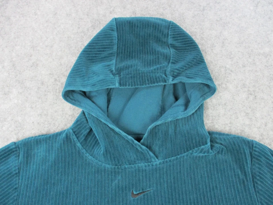Sudadera con Capucha Nike Mujer Extra Pequeña Azul Centro Swoosh Pana Terciopelo Sudadera Foto 2 de 4