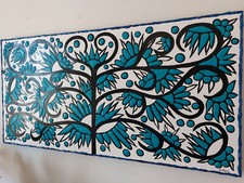 QUADRO ALBERO DELLA VITA DIPINTO A MANO TURCHESE 1 metro x50x4cm RIF256