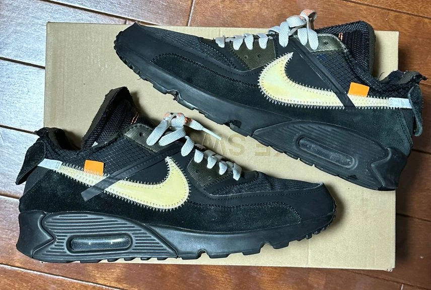 Sz 8.5 AA7293-001 OFF-WHITE x NIKE AIR MAX 90 BLACK/CORN