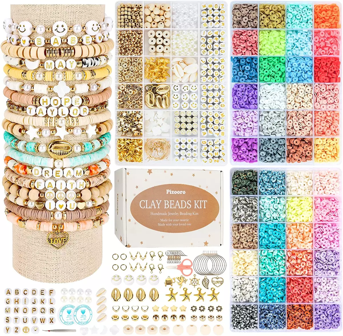 Pizooro Clay Beads 3 Boxes Bracelet Making Kit, 10500pcs Beads for Jewelry Makin