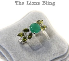 Gorgeous Silver Bling Ring with Emerald Solitaire  Peridot Accents Sz 7 or 8