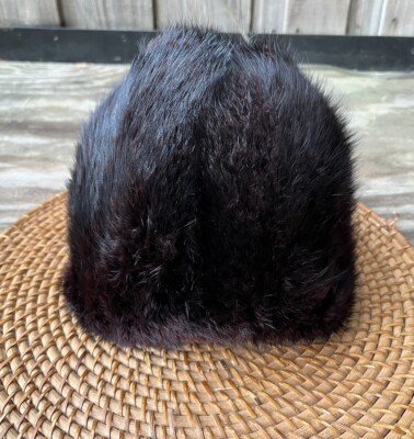 VINTAGE Fur Cap Cossack Hat Lined Made In CANADA Mink? SO SHINY EUC