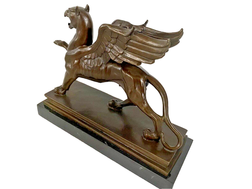Handgefertigt Bronze Greif von Branitz -Fabelwesen Bronze Figur auf Marmorplatte - Bild 8 von 12