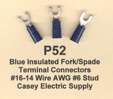 50 BLUE Insulated FORK Spade Terminal Connectors 16-14 Wire AWG 6 Stud MOLEX