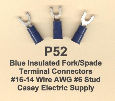 50 BLUE Insulated FORK Spade Terminal Connectors #16-14 Wire AWG #6 Stud MOLEX