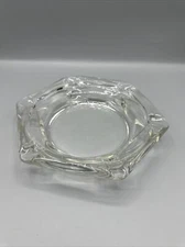 Vintage Large Heavy Thick Clear Glass Hexagonal Ashtray Cigar 6-Slot MCM