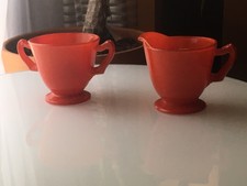 Vintage Hazel Atlas orange moderntone platonite sugar and creamer set