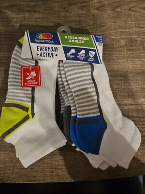Fruit Of The Loom 6 Cushioned Ankles Everyday Active Socks 3-9 Brand ...