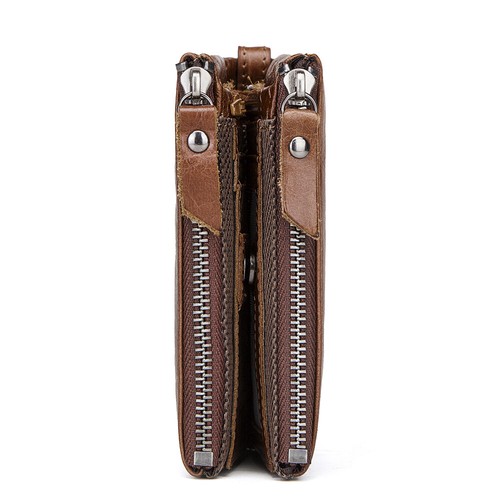 Men's RFID Genuine Leather DZ Bifold Double Zipper Coin Pocket Purse Wallet - Picture 6 of 15