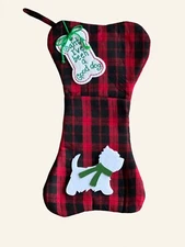 Westie Christmas Stocking West Highland Terrier Dog Buffalo Plaid Bone Christmas