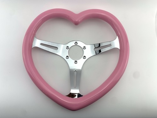 Pink 350mm Custom Wood Hella Heart Shape Steering Wheel - Concave Fit Nardi, NRG - Picture 7 of 12