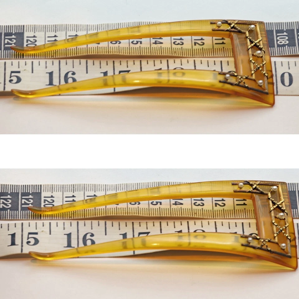 Antiguo peine victoriano francés perlas doradas caja original A Risler & Carre (7478) Foto 4 de 4