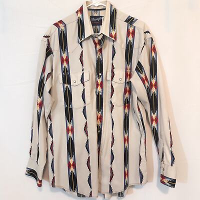 VINTAGE WRANGLER 90s White Southwestern Button Up Shirt Sz. L | eBay