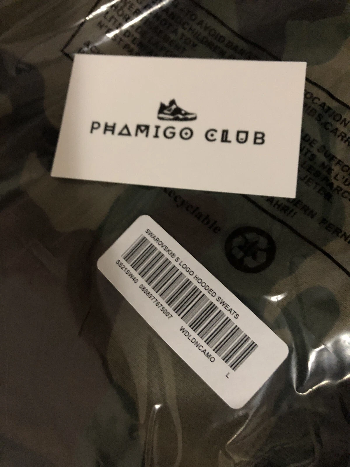 Felpa con cappuccio logo Supreme Swarovski S taglia L mimetica legno SS21 nuova