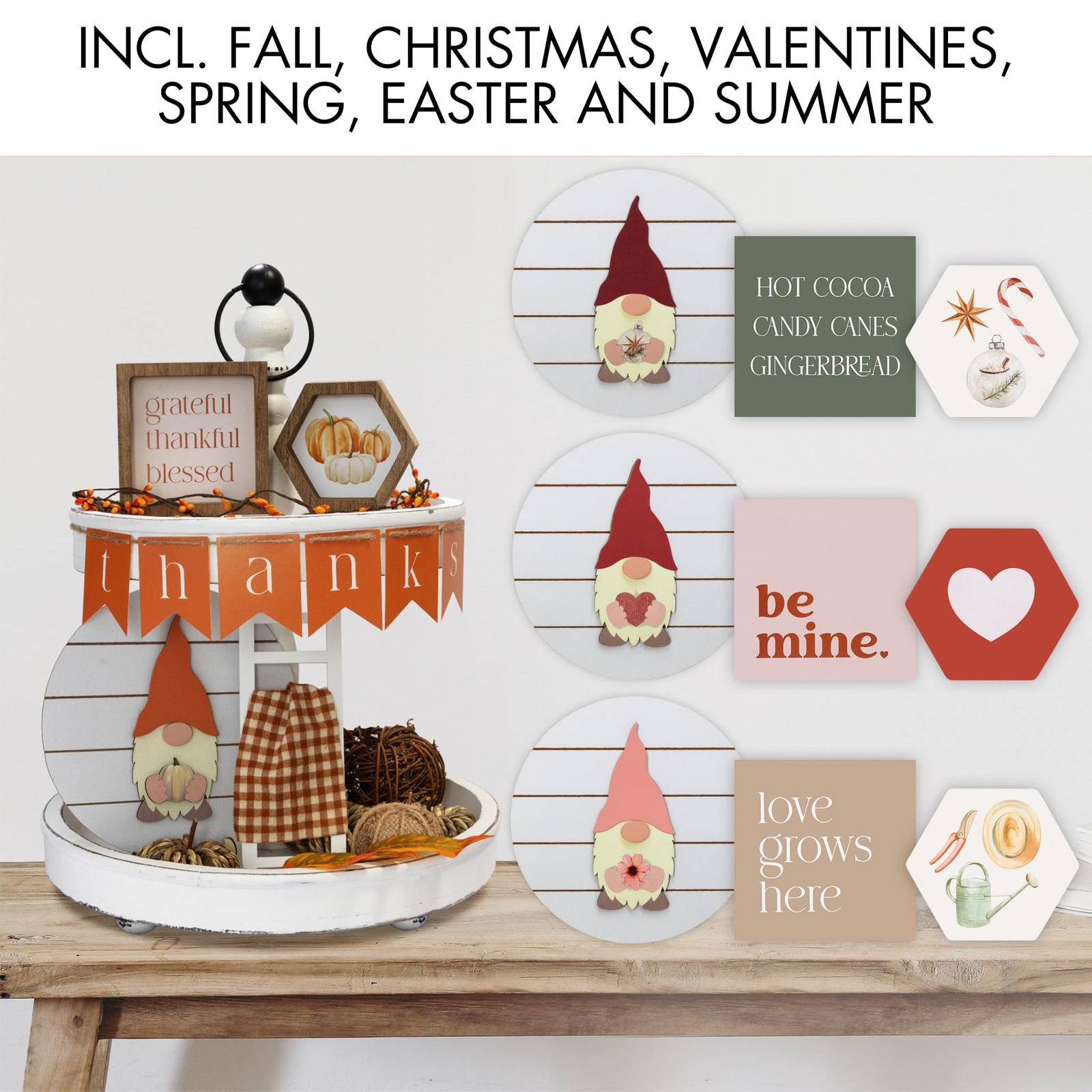 Beautiful Tiered Tray Decor Set for Fall Interchangeable All Season