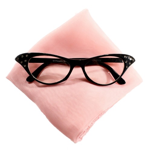 Sheer Chiffon Scarf & Black Cat Eye Glasses - 50s Style Accessory Set by Hey Viv - Picture 21 of 34