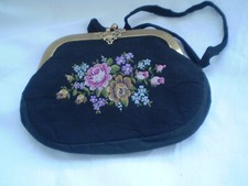 Beautiful Vintage Handmade HAND-EMBROIDERED little BLACK BAG purset