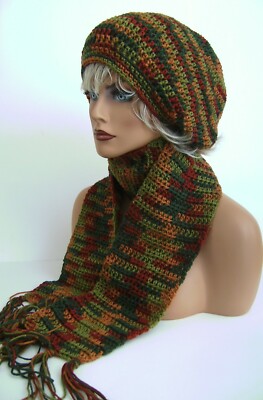 専用 ビーニー SHADES OF FALL HAND CROCHET BAGGY RASTA HAT AND SCARF SET BAGGY
