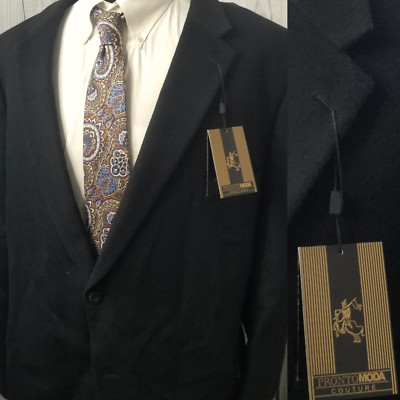 Pronto Moda Couture Mens Black Charcoal Cashmere Lambswool Blazer Sport Coat 60R