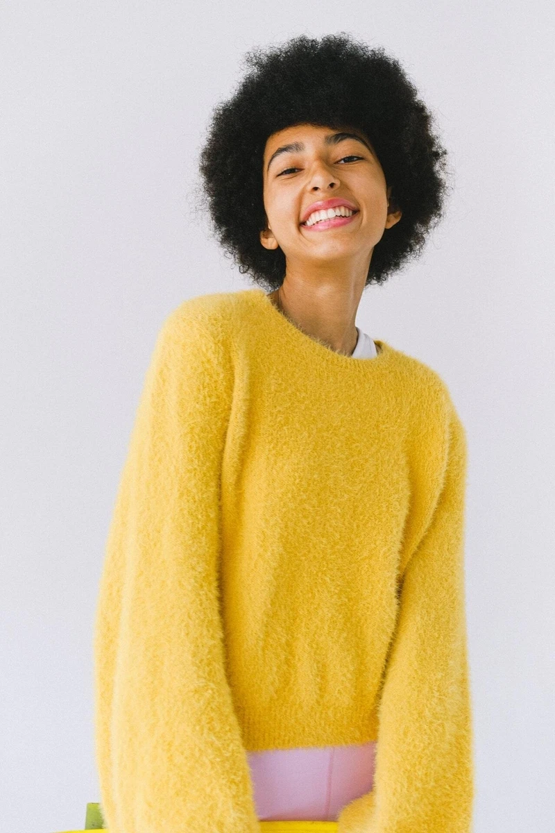 Yellow fluffy sweater sale