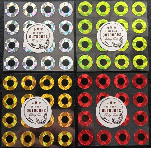 Holographic Flat Adhesive Fish Eyes, Multi Sizes & Colors Available, Fly Tying