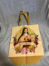 St Therese of Lisieux Tote Bag  Catholic Religious Bag "DO ALL WITH LOVE"