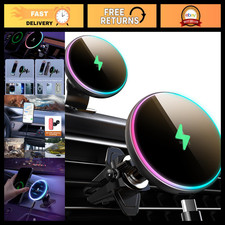 15W MagSafe Car Charger Mount, LED RGB Phone Holder for Dash  Vent, Universal F
