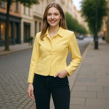 Valentino Blazer Womens Size 12 Yellow Cashmere Wool Blend Jacket Modern Italy