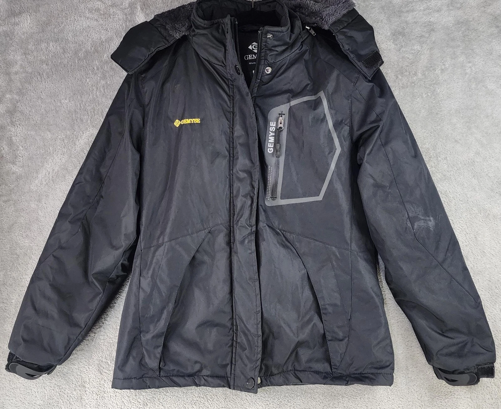 GEMYSE Jacket Mens XS Black Ski Snow Hooded Fleece Lined Waterproof Windproof
