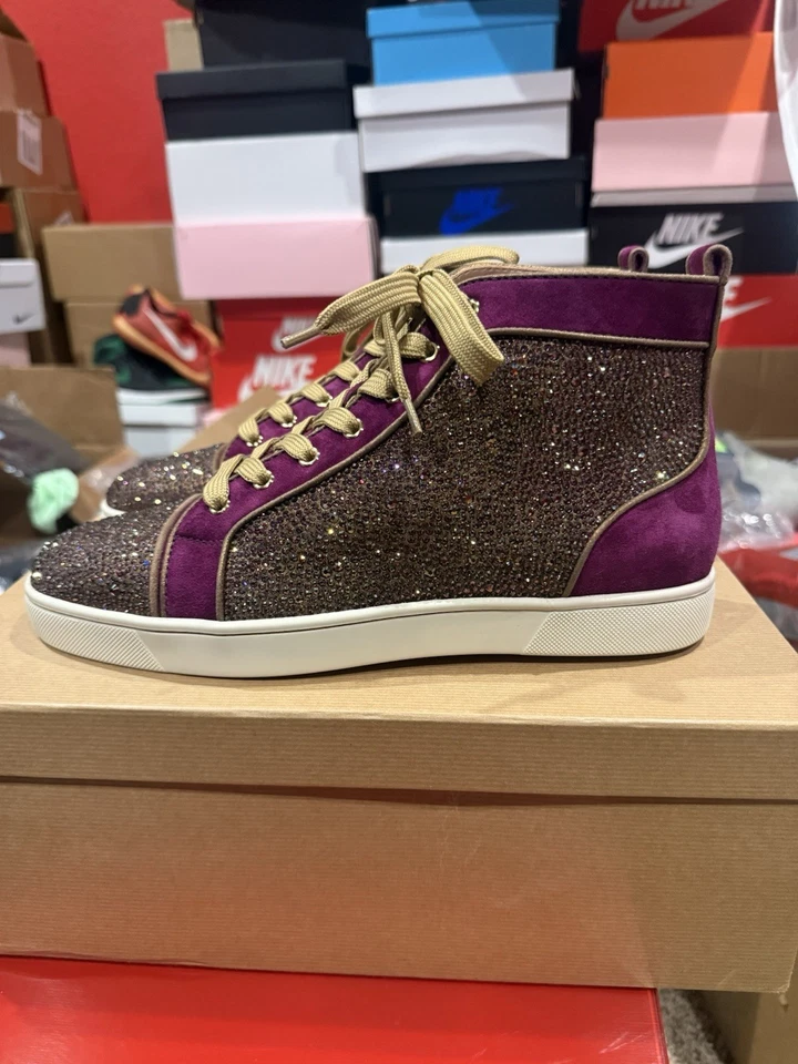 Christian Louboutin 紫色麂皮绒 Strass Louis 高帮运动鞋 尺码 43.5 (10.5) — 第 2/4 张图片