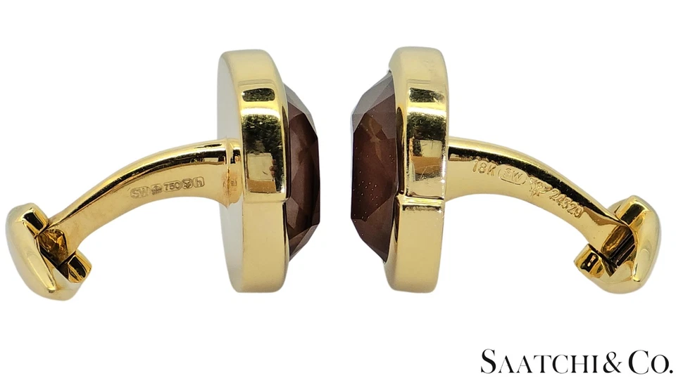 Oro Amarillo 18K (750) - Cuarzo Marrón Natural 15 Ct: Gemelos Foto 4 de 4