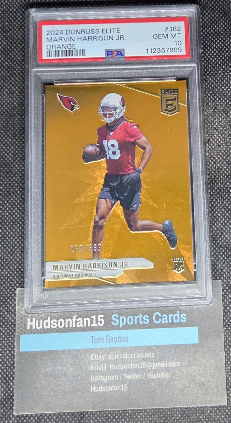 Marvin Harrison Jr. 2024 Panini Donruss Elite #182 Rookie Orange 69/399 PSA 10