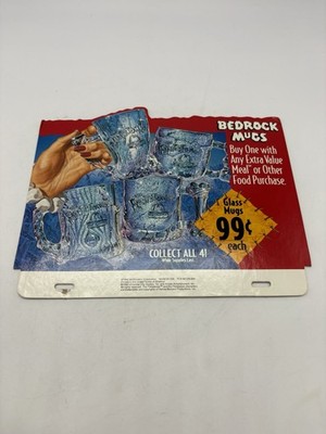 Mcdonald s POS Mounted Advertising Flintstones Bedrock Mugs Rare