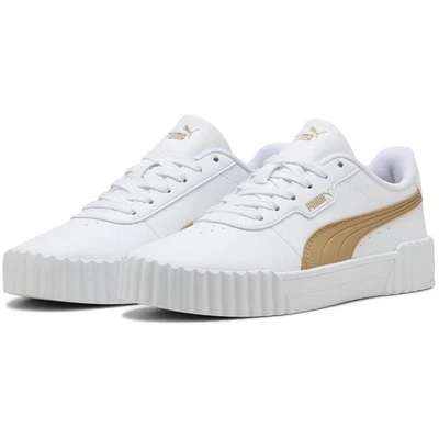 Puma Womens Carina 3.0 Court Trainers White/Gold