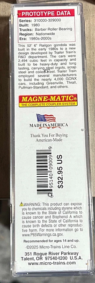 New N Scale MTL N Scale  Railgon 52'6" Greenville 2494 Mill Gondola# 310226 - Image 3 of 4