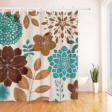 Teal Brown Shower Curtain Turquoise Blue Flower Taupe Floral Bath 72x72 Inch