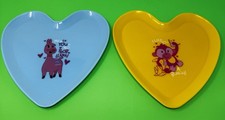 2 Heart Shape Children Plates. 9" W  9" L. Blue and Yellow.  A2 