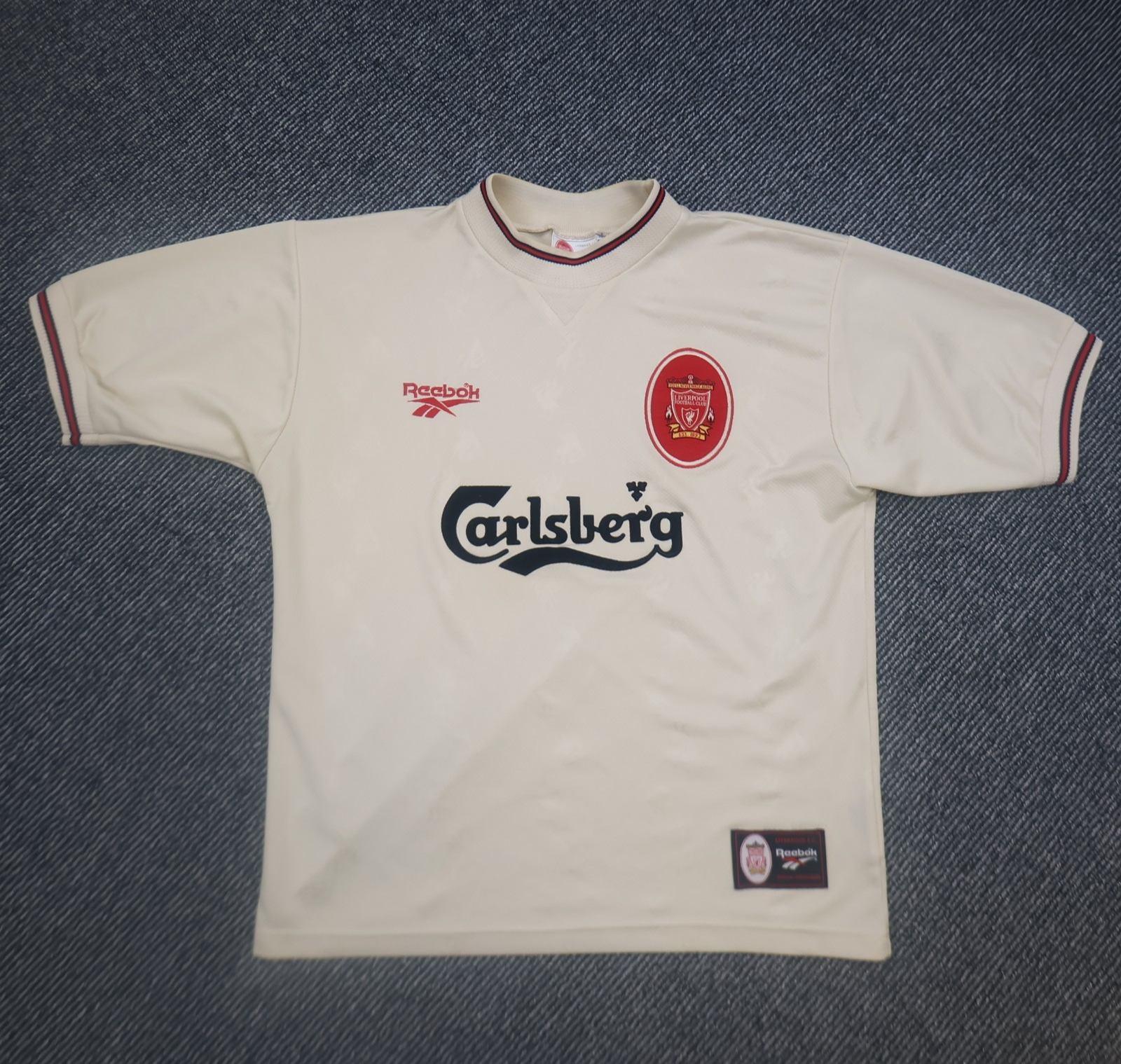 Vintage Liverpool Shirt Medium Beige Away Kit 1996 1997 Reebok Jersey 38/40 90s