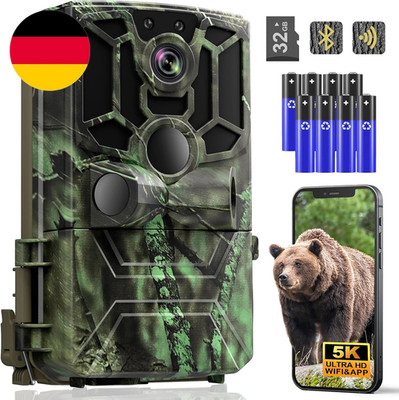 Wildkamera Mit Handyübertragung App, 5K Video 60MP Full HD WLAN Bluetooth Wildti