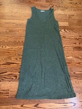 Madewell V-Neck Jersey Tank Dress Green Heather Loden Sz Small J1942 Side Slits