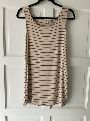 LOGO By Lori Goldstein Striped Straight Hem Knit Tank, Tan/Cranberry, Small