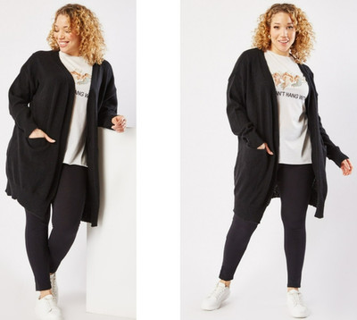 Neu Damen klassisch schwarz kuschelig Strick Tasche lange Linie Cardigan PLUS Größe 16-18